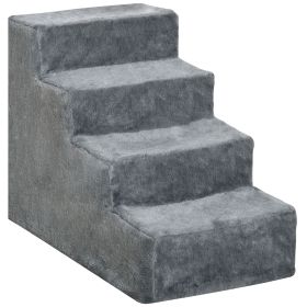4-Step Dog Ramp for Sofa, Bed, and Couch, with Removable Cover, Light Grey
