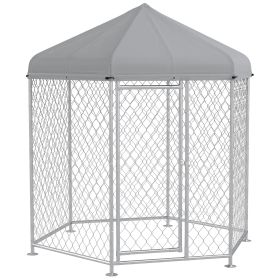 6.9' x 6.1' x 7' Outdoor Dog Kennel Dog Run with Waterproof, UV Resistant Cover for Medium Large Sized Dogs, Silver