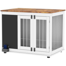 39" Dog Crate Furniture Side End Table for Large Dogs w/ Blackboard, Three Doors, White